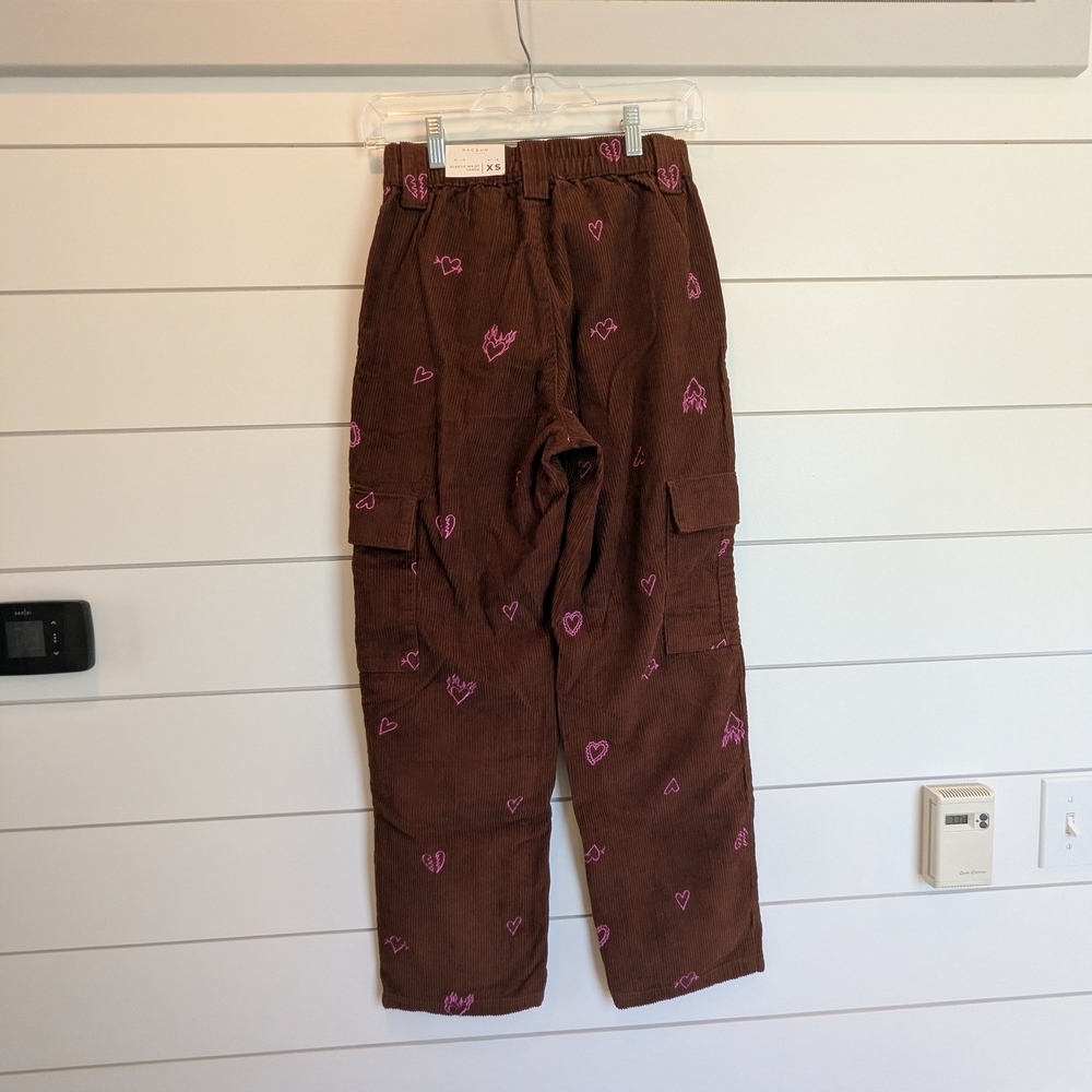 PacSun Heartbreaker Brown Corduroy Cargo Pants Size XS Elastic Waist Straight - Picture 6 of 11